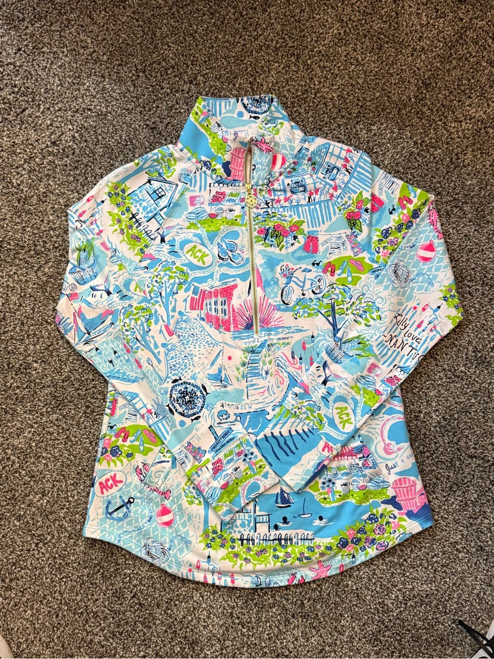Lilly Pulitzer UPF 50+ Skipper Popover Nantucket Print Coastal Cotton ~ NWT - Picture 2 of 6